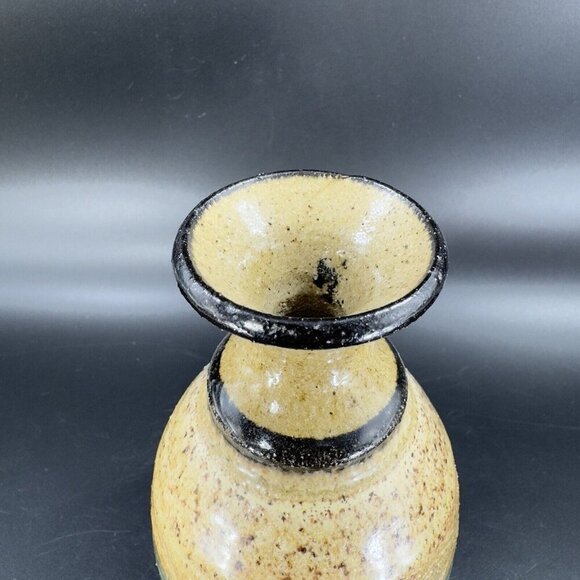 Studio Art Pottery Vase Bottle Shaped Vessel Hand Made Yellow Glazed Carved VTG - Picture 10 of 13